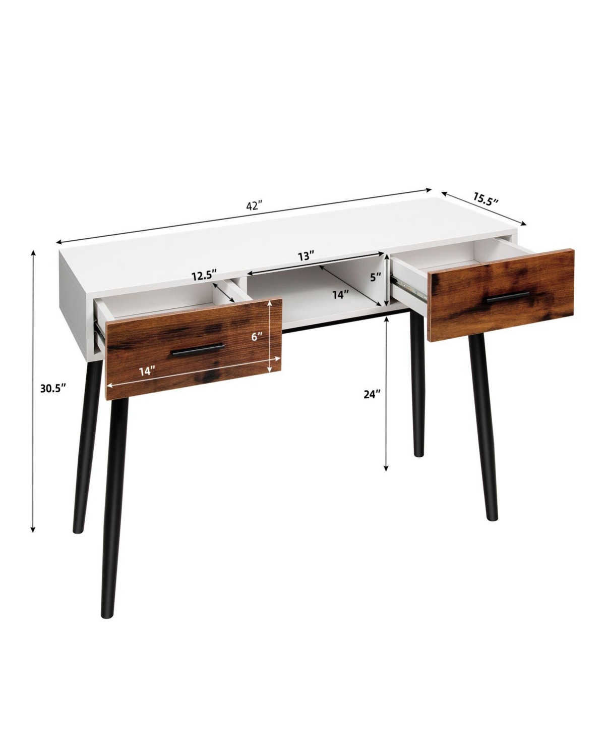 Mecale 42 Inch Industrial Console Table with 2 Drawers for Entryway Hallway