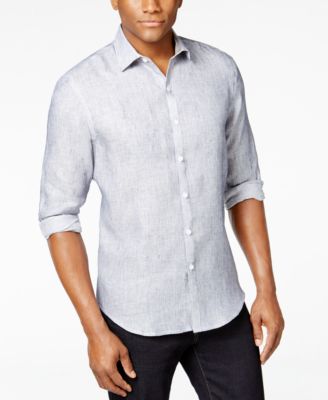 Tasso Elba Men's Marbled 100% Linen Long-Sleeve Shirt, Only at Macy's