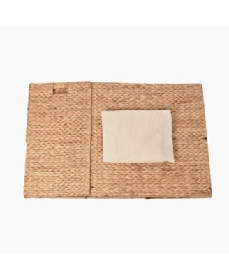 Sawyer 24" Classic Farmhouse Hand-Woven Hyacinth 2-Section Collapsible Laundry Hamper with Washable Liner