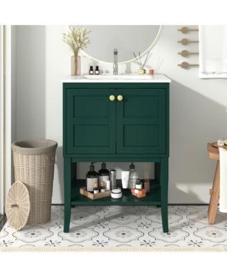 24" Bathroom Vanity Cabinet with Sink Top, Modern Storage Cabinet with 2 Doors, Single Basin Unit