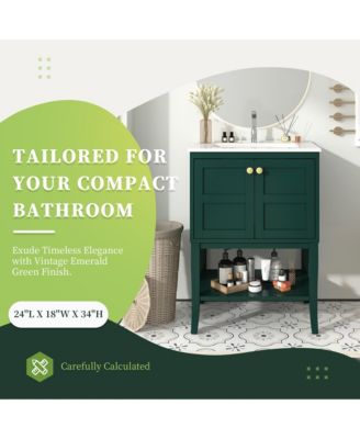 24" Bathroom Vanity Cabinet with Sink Top, Modern Storage Cabinet with 2 Doors, Single Basin Unit