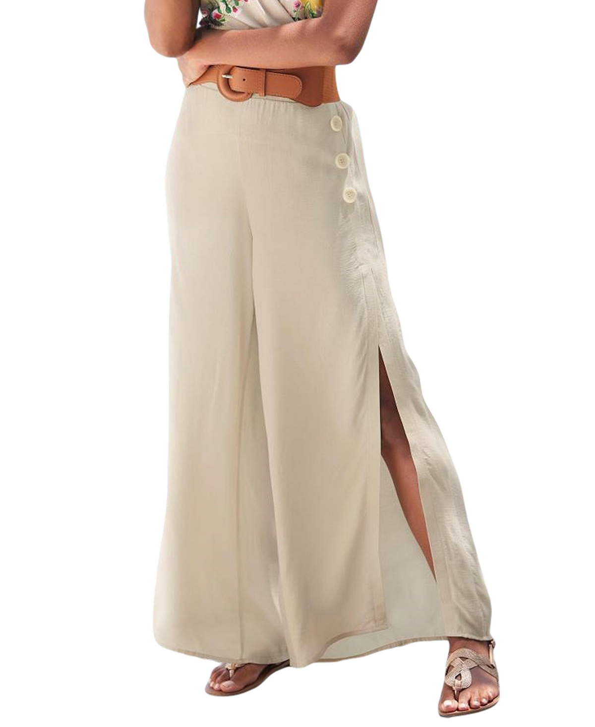 Women's Side Slit Wide Leg Pants - Sand