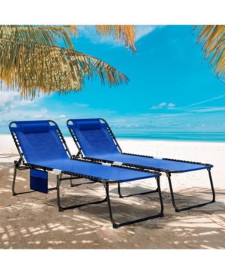 Oversize Folding Chaise Lounge w/ Adjustable Backrest Detachable Pillow Pocket