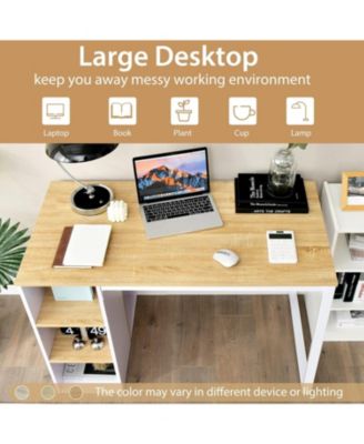 Computer Desk with 5 Side Shelves and Metal Frame