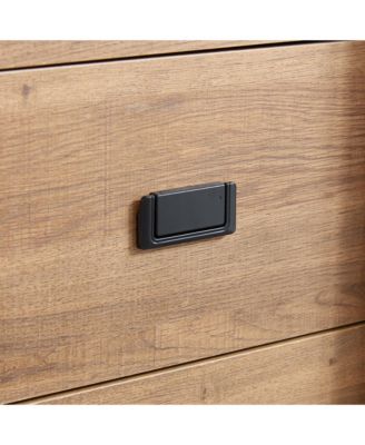 Farmhouse Modern Sliding Barn Door Cabinet with 5 Chest Drawers