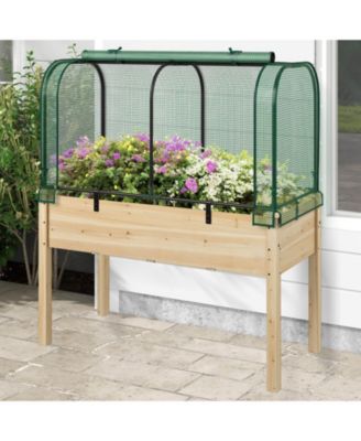 Wood Raised Garden Bed with Greenhouse Cover Mini Portable Greenhouse Kit