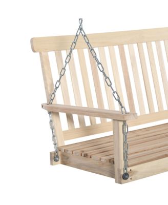 2-Seater Hanging Porch Swing Outdoor Patio Swing Chair Seat with Slatted Build and Chains, 440lbs Weight Capacity, Natural