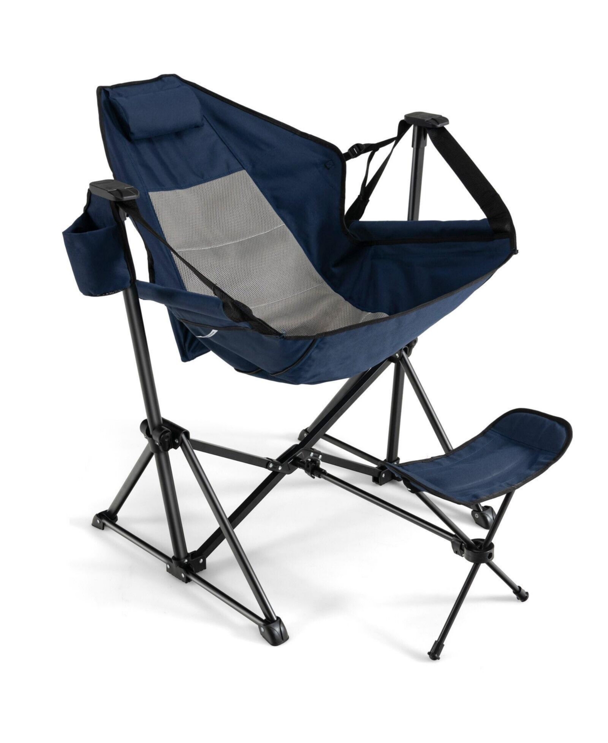 hammock camping chair with retractable footrest and carrying bag - Navy