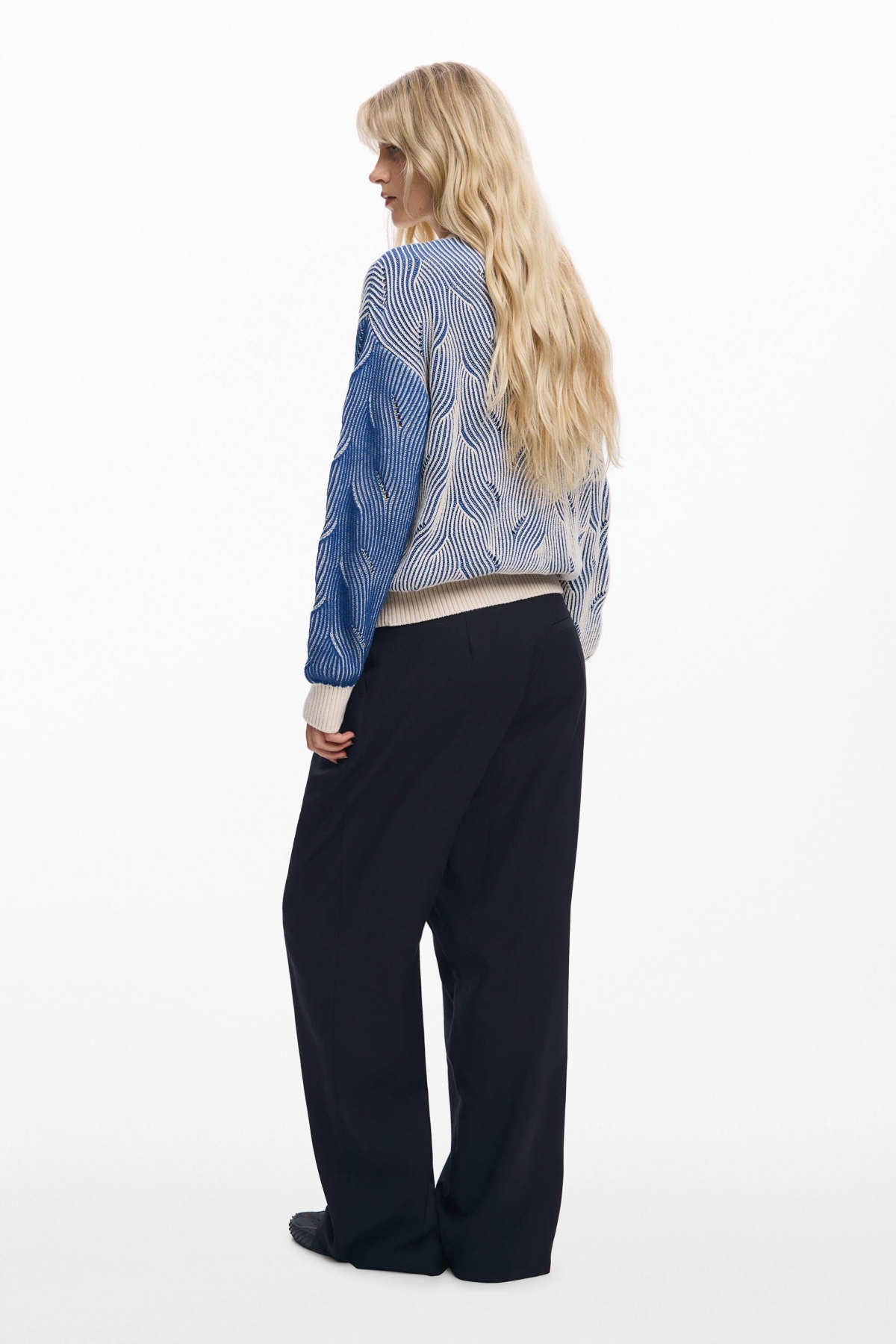 Desigual Mixed Stripe Cardigan In Blue