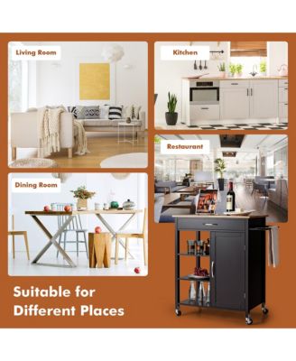 Mobile Kitchen Island Cart Serving Utility Trolley Drawer Shelf Towel Rack