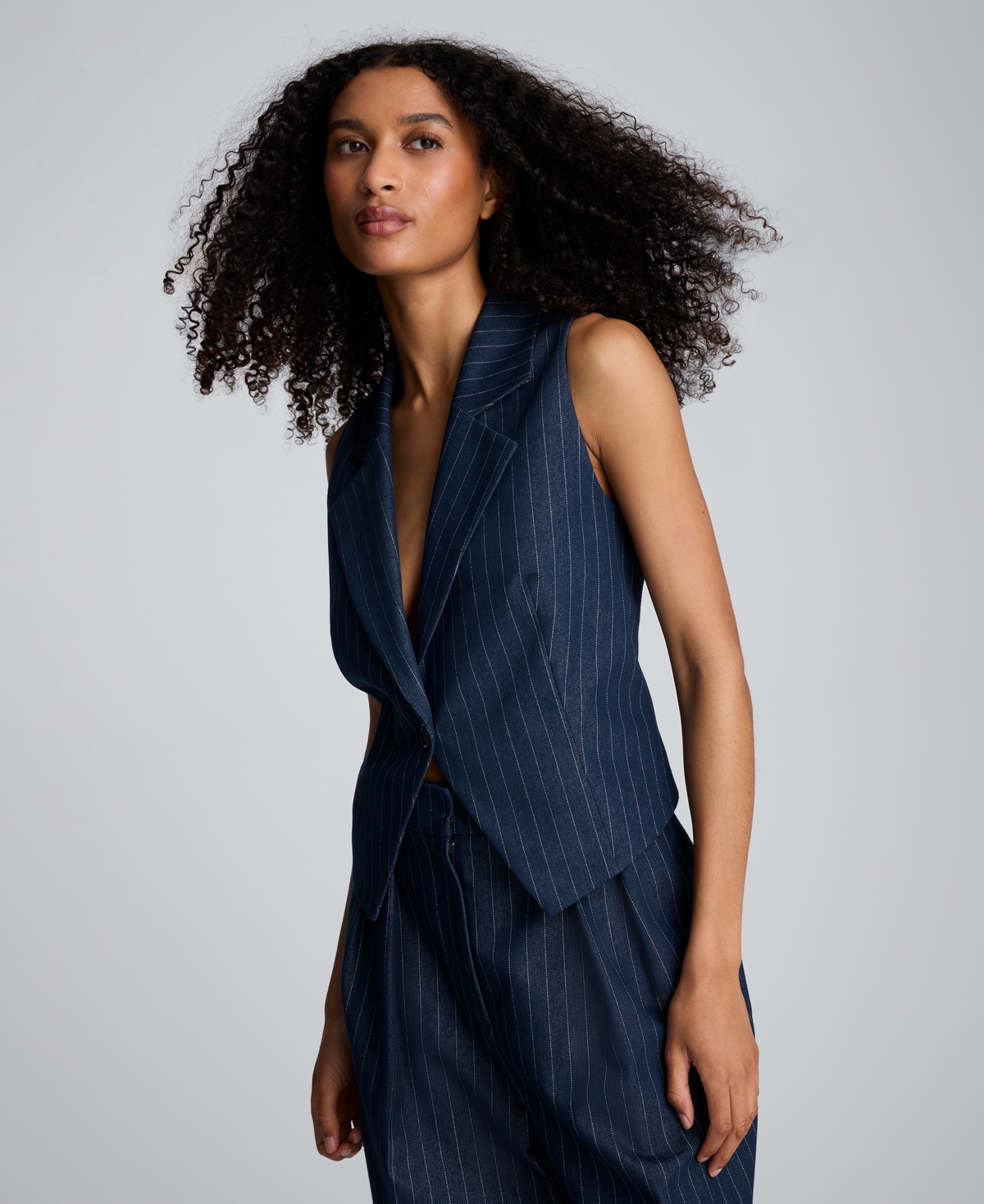 Kenneth Cole Fitted Pinstripe One-button Vest In Black