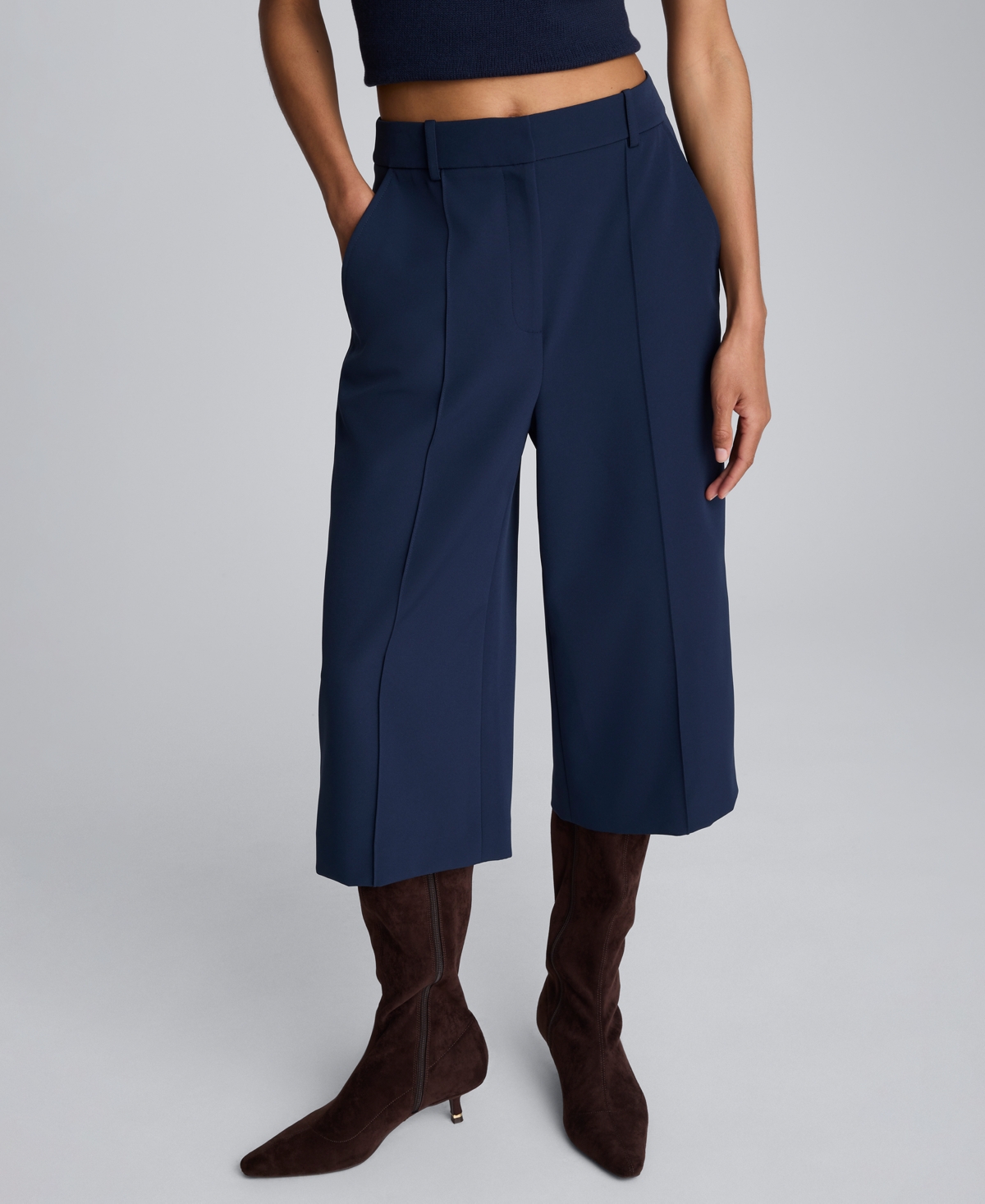 Kenneth Cole Women's High-rise Wide Leg Culottes Pants In Black