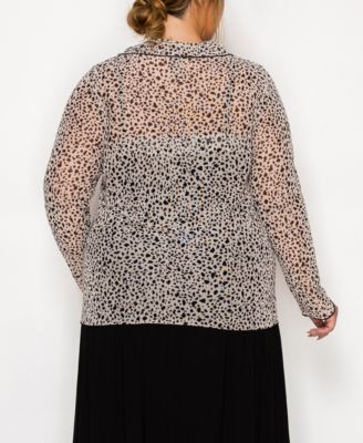 Coin1804 Plus Size Pebble Mesh Button Front Long Sleeve Shirt 