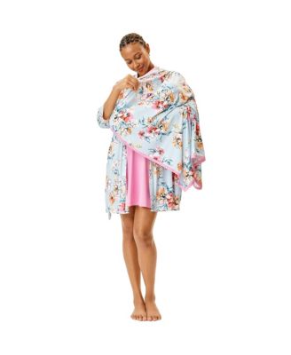 Maternity Motherhood Robe and Nursing Chemise Sleep Set with Baby Swaddle