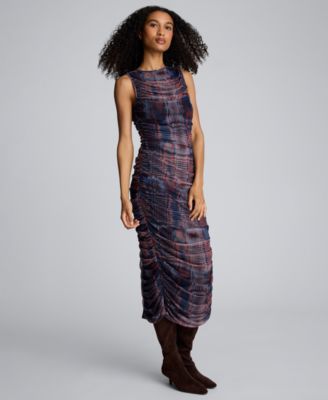 Women's Printed Ruched Midi Dress