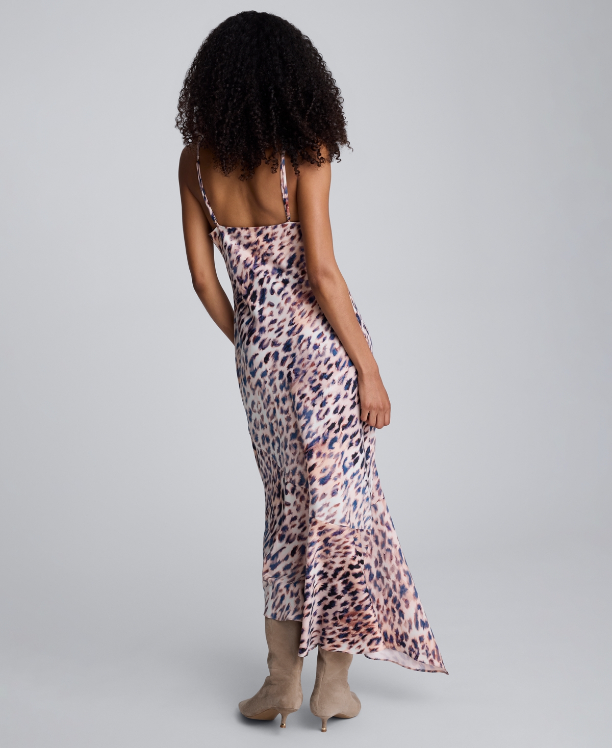 Kenneth Cole Abstract Animal Print Cowl Neck Asymmetric Dress In Pink