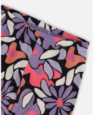 Toddler Girls Stretch Jersey Leggings Black Retro Flower Print - Toddler|Child