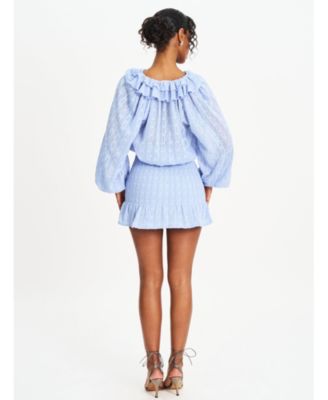 Women Zahari Blue Smock Bottom Balloon Sleeve Mini Dress