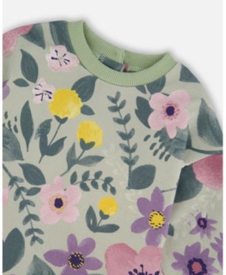 Baby Girl Stretch Fleece Dress Sage Floral - Baby