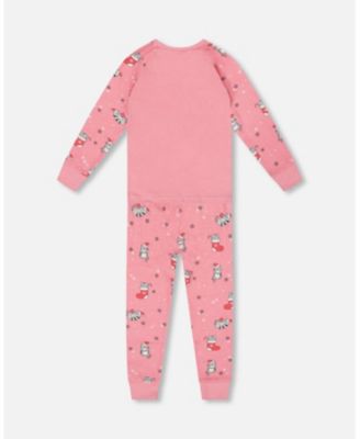 Baby Girl Cotton Two-Piece Pajamas Pink Cat Print - Baby