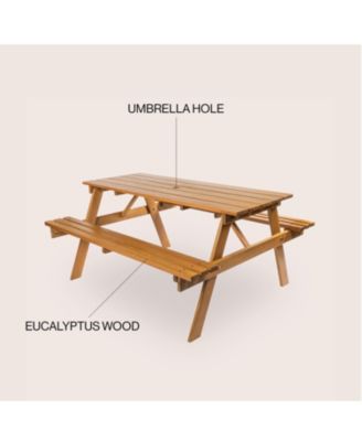Shoreham Modern Classic Outdoor Wood Picnic Table Benches with Umbrella Hole