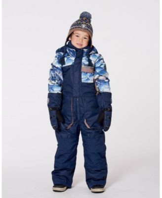 Toddler Boys One-Piece Play Snowsuit with Mountains Print Navy Blue - Toddler|Child
