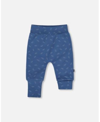 Baby Boy Cotton Evolutive Pants Blue Printed Leaves - Baby