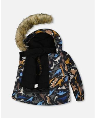 Boy Two-Piece Play Snowsuit with Printed Dinosaurs Jacket Navy Blue - Child