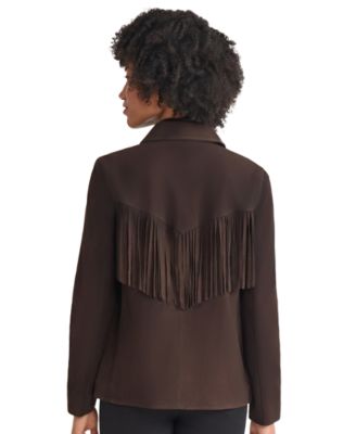 Petite Fringe Suede Long Sleeve Jacket
