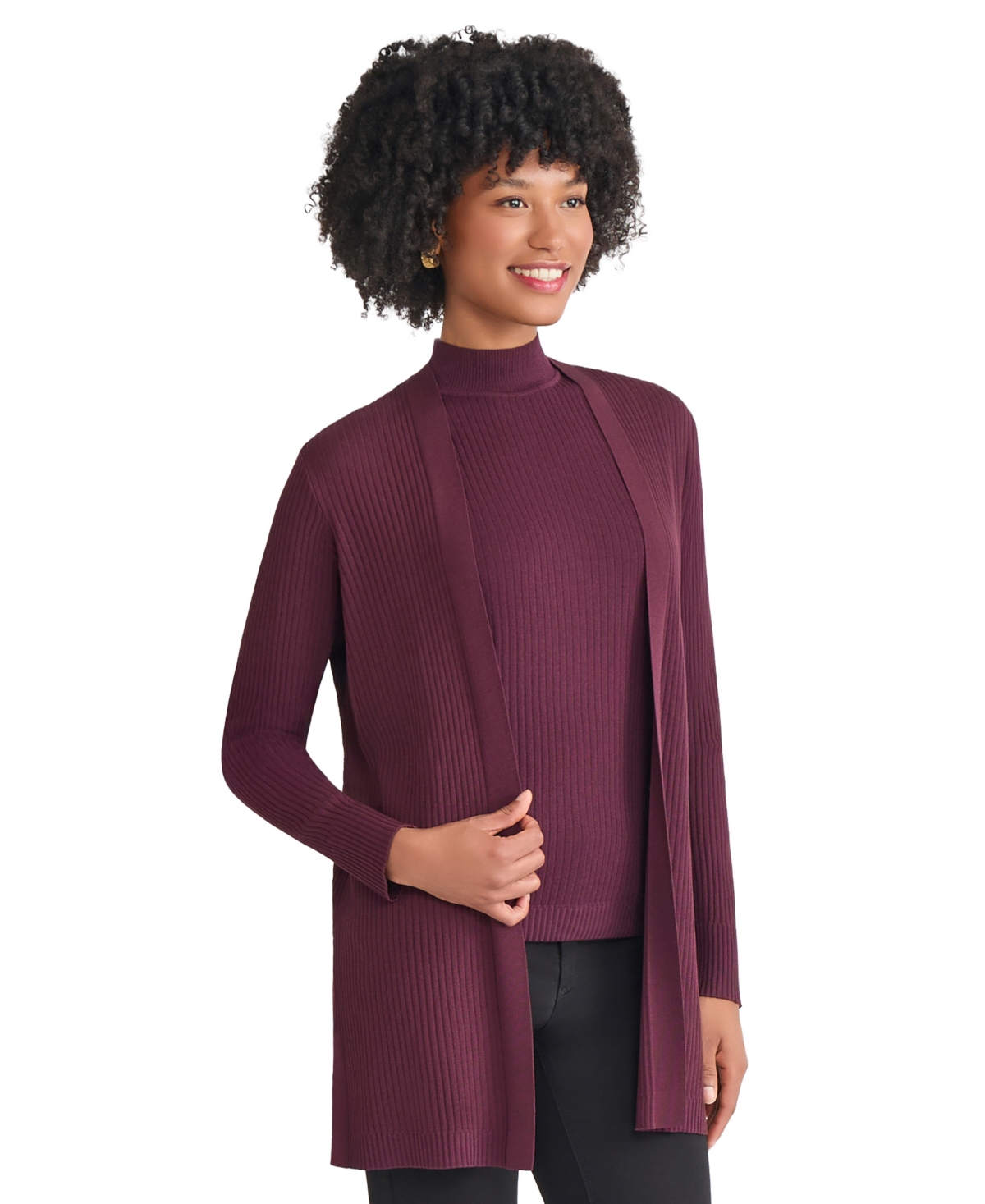 Jones New York Sutton Rib Cardigan In Burgundy