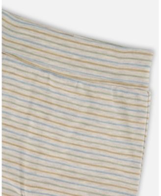 Baby Boy Cotton Evolutive Pants Striped Heather Beige and Gray - Baby