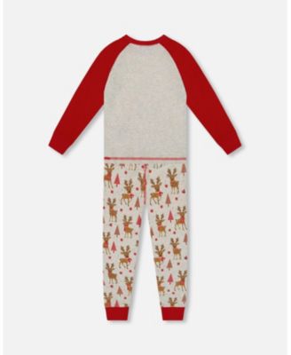 Baby Girl Cotton Two-Piece Pajamas Beige Girly Reindeer Print - Baby