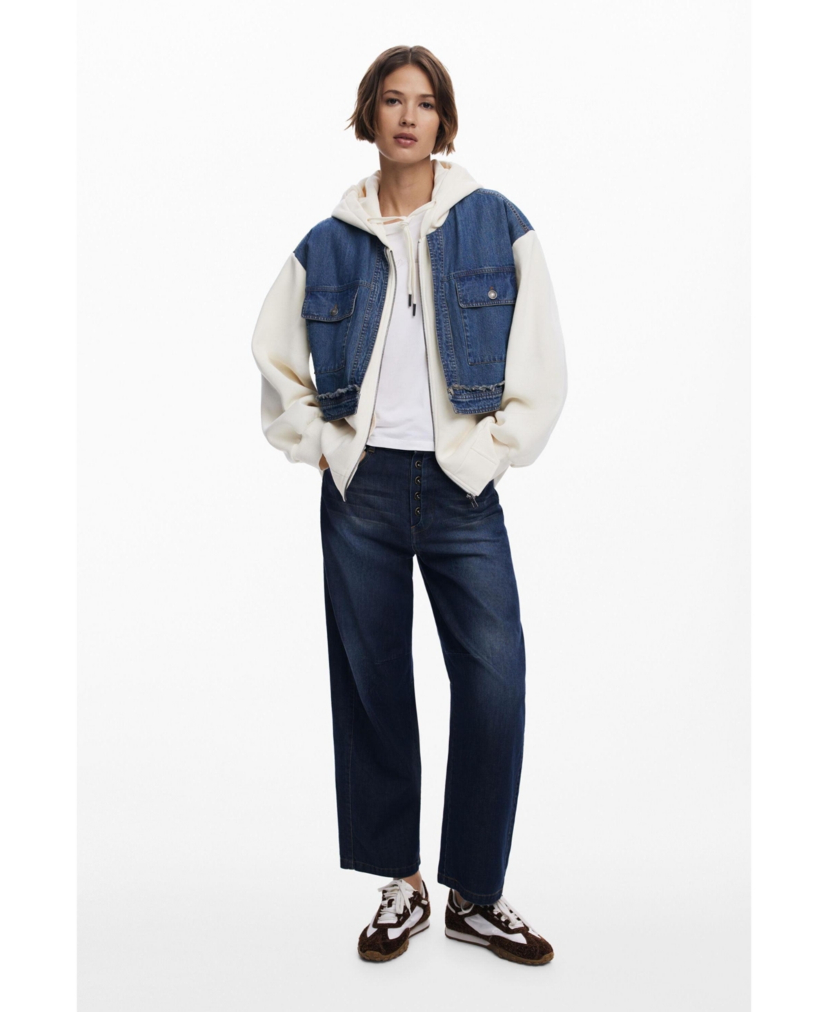 Desigual Denim Combo Full Zip Hoodie In Blue