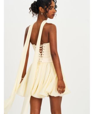 Women's Valentina Butter Yellow Boned Curve Edge Peplum Mini Dress