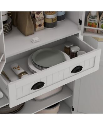 71" Kitchen Pantry Cabinet with Large Storage and LED Lights,