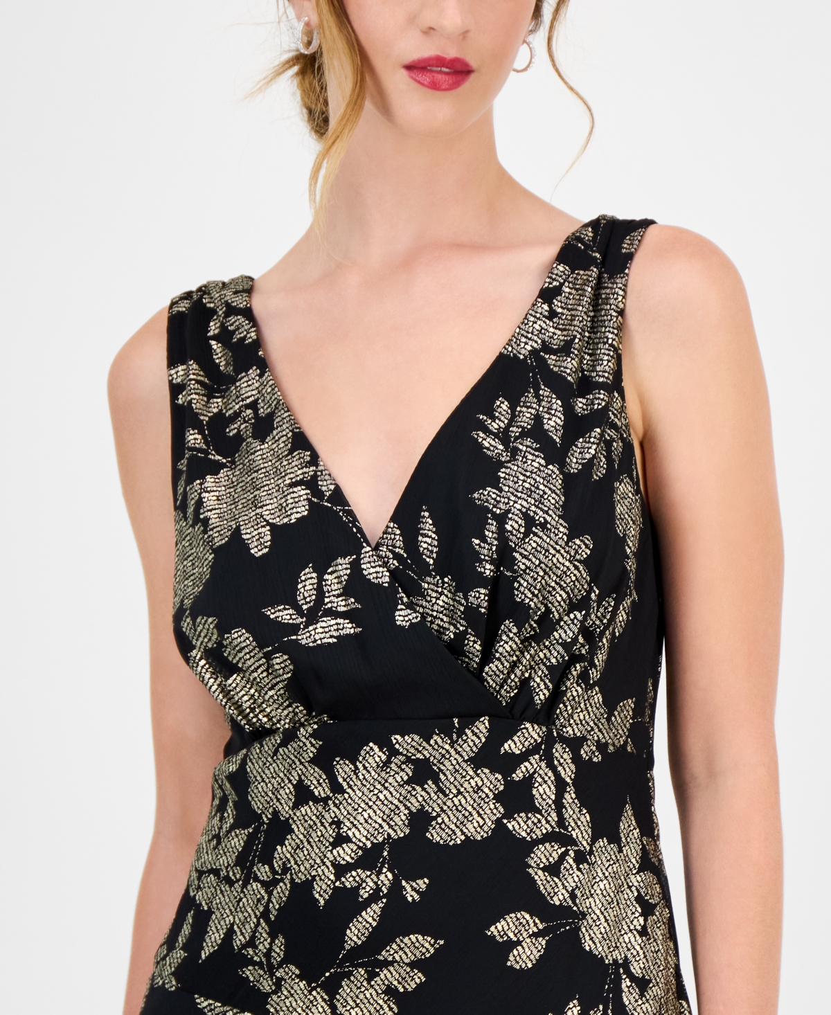 Connected Women's Foil Chiffon Asymmetric-hem Dress In Black