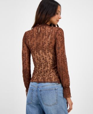 Women's Embroidered Mesh Mock Neck Top, Macy's Exclusive 