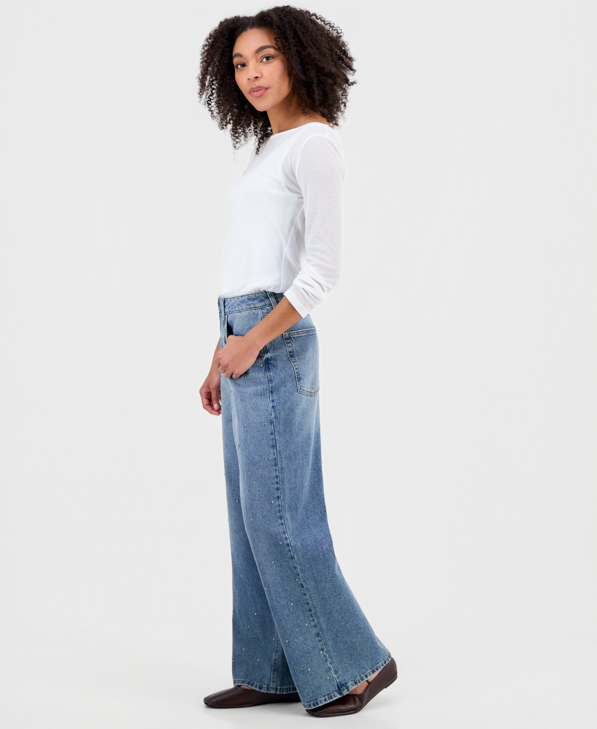 And Now This Women's Studded Wide-Leg Jeans, Macy's Exclusive