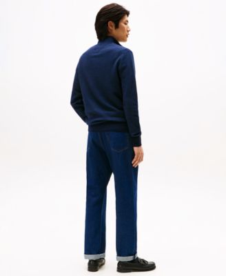 Men's Pima Cotton Cashmere Two-Tone Zip Mock Neck Sweater