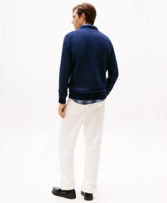 Men's Crewneck Two-Tone Pima Cotton Cashmere Sweater