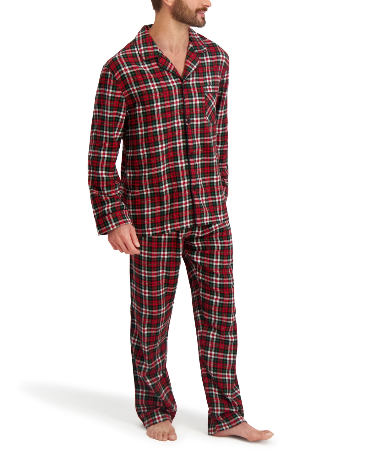 Hanes Men's Flannel Button Down Pajama Sleep Set In Red