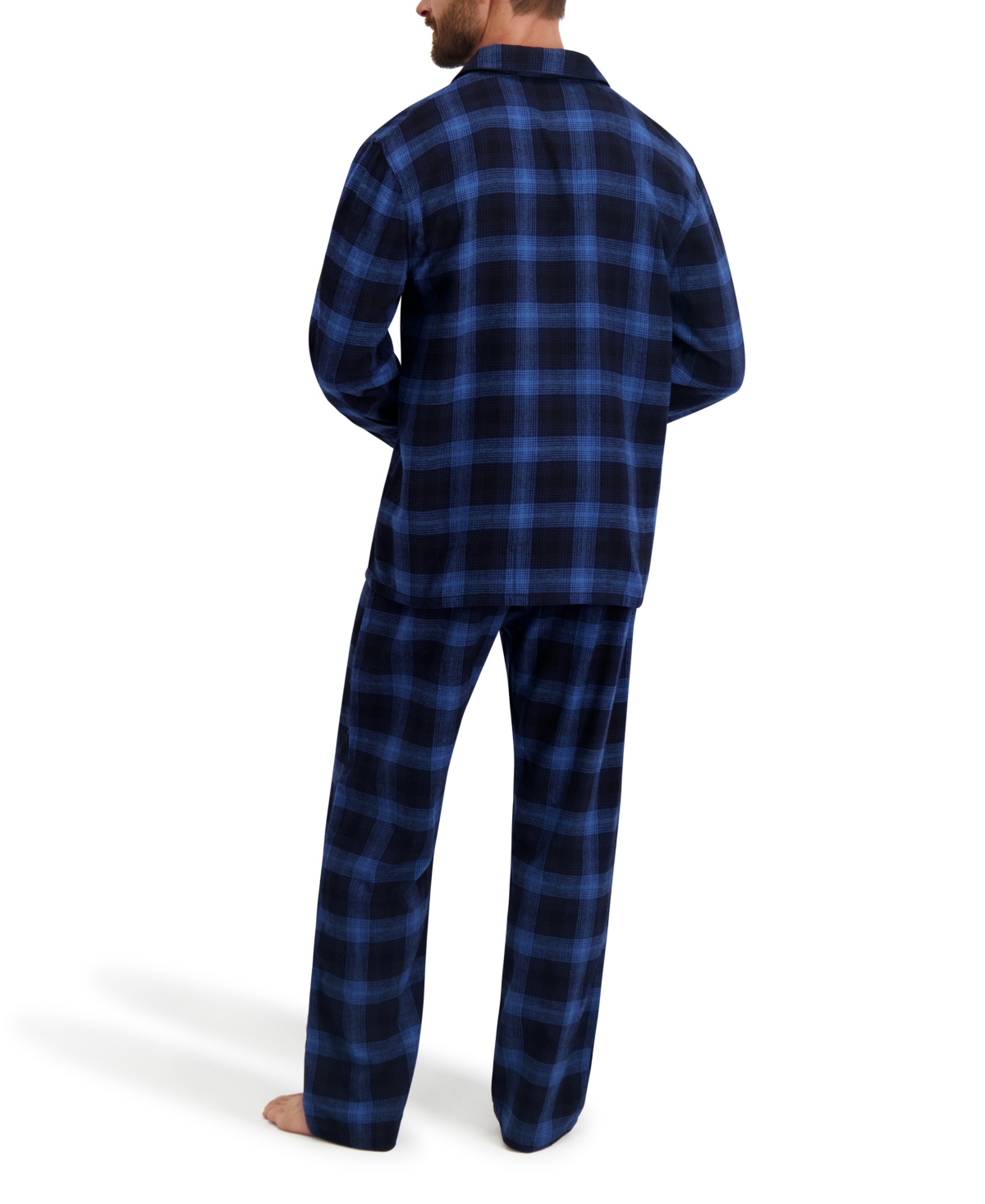 Hanes Men's Flannel Button Down Pajama Sleep Set In Blue