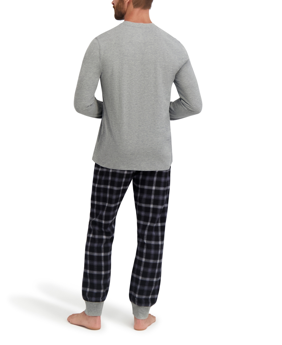 Hanes Men's Long Sleeve Crew Flannel Sleep Set In Gray