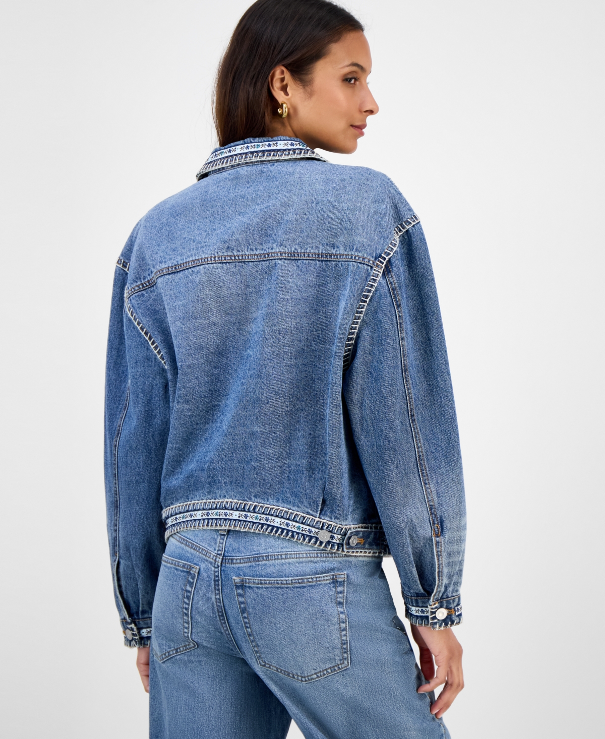 And Now This Women's Whipstitched Denim Trucker Jacket, Macy's Exclusive In Blue
