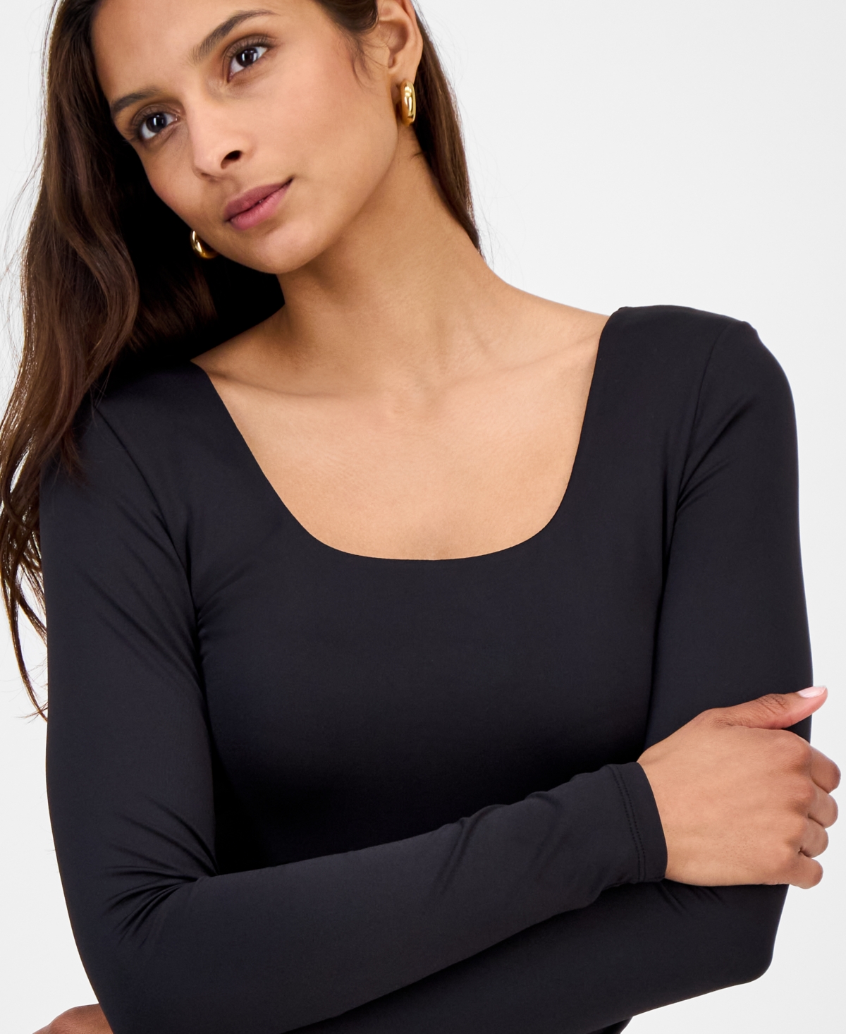 And Now This Women's Scoop-neck Second-skin Long-sleeve Top, Macy's Exclusive In Black