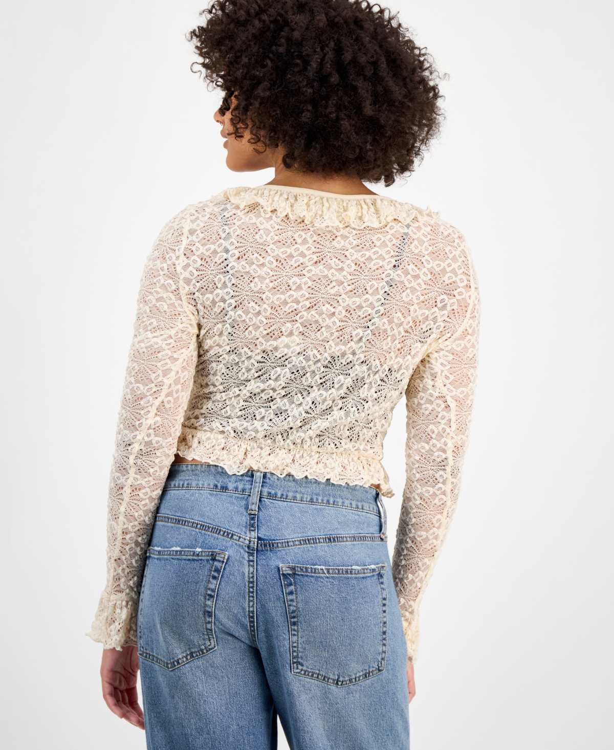 And Now This Women's Ruffle-trim Stretch-lace Crop Top, Macy's Exclusive In White