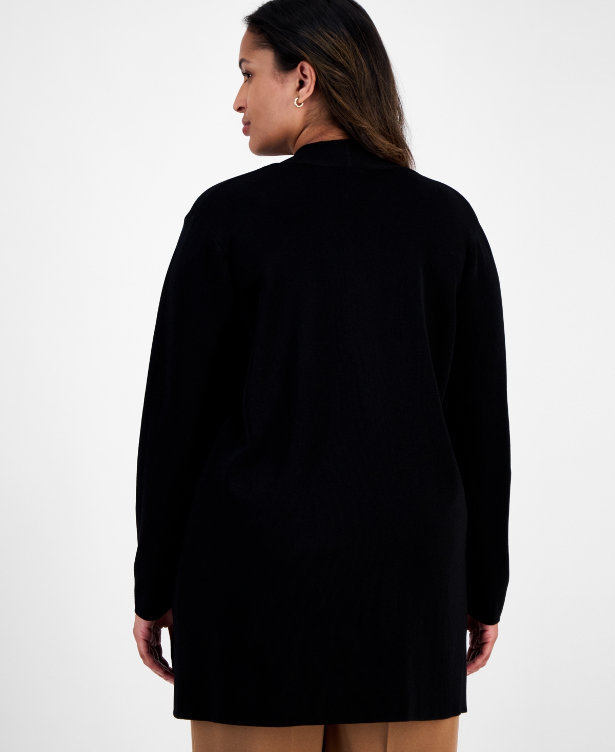 Anne Klein Plus Size Napa Kissing-front Cardigan Sweater In Black