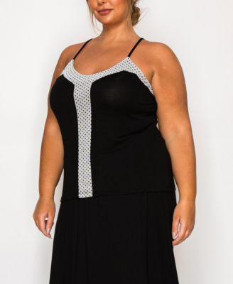 Plus Size Dot Mesh Rayon Mix Panel Camisole Tank Top