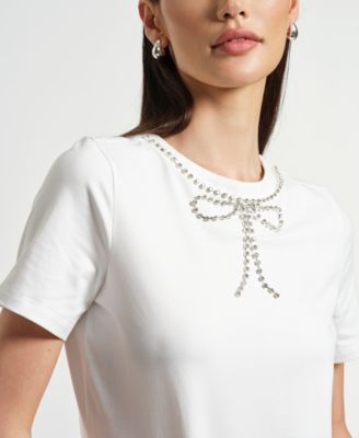 Women's Crystal Bow Neck T-Shirt
