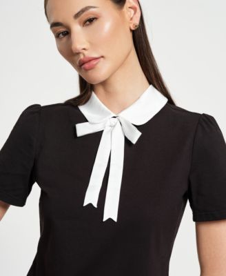 Women's Satin Bow Neck Peter Pan T-Shirt